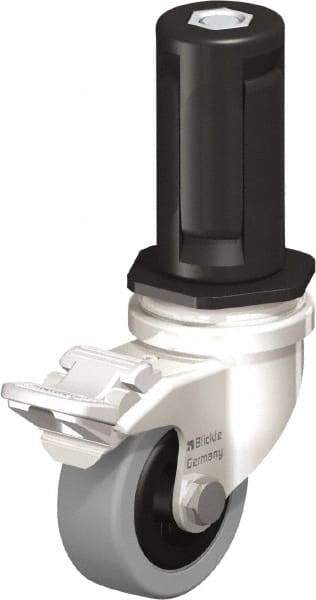 Blickle - 2" Diam x 45/64" Wide x 2-13/16" OAH Stem Mount Swivel Caster with Brake - Solid Rubber, 88 Lb Capacity, Plain Bore Bearing, Round Stem - Exact Tool & Supply