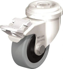 Blickle - 2" Diam x 45/64" Wide x 2-23/32" OAH Hollow Kingpin Mount Swivel Caster with Brake - Solid Rubber, 88 Lb Capacity, Plain Bore Bearing, Hollow Kingpin Stem - Exact Tool & Supply