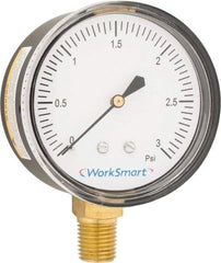 Value Collection - 2-1/2" Dial, 1/4 Thread, 0-3 Scale Range, Pressure Gauge - Lower Connection Mount, Accurate to 1.5% of Scale - Exact Tool & Supply