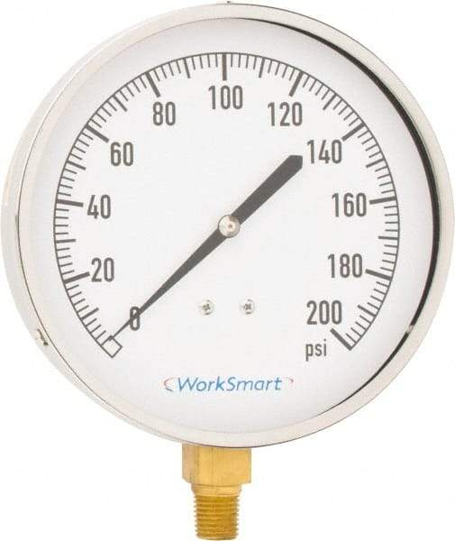 Value Collection - 4-1/2" Dial, 1/4 Thread, 0-200 Scale Range, Pressure Gauge - Lower Connection Mount, Accurate to 0.01% of Scale - Exact Tool & Supply