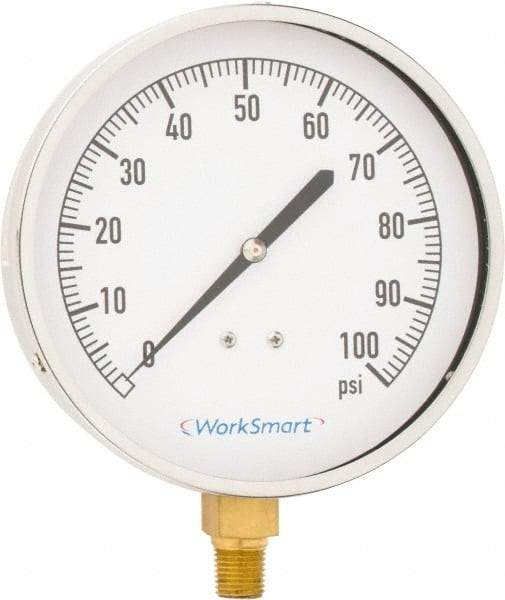 Value Collection - 4-1/2" Dial, 1/4 Thread, 0-100 Scale Range, Pressure Gauge - Lower Connection Mount, Accurate to 0.01% of Scale - Exact Tool & Supply