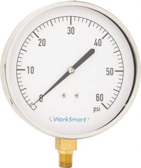 Value Collection - 4-1/2" Dial, 1/4 Thread, 0-60 Scale Range, Pressure Gauge - Lower Connection Mount, Accurate to 0.01% of Scale - Exact Tool & Supply