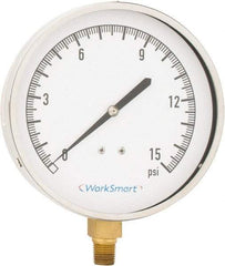 Value Collection - 4-1/2" Dial, 1/4 Thread, 0-15 Scale Range, Pressure Gauge - Lower Connection Mount, Accurate to 0.01% of Scale - Exact Tool & Supply