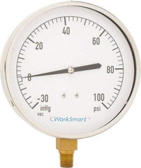 Value Collection - 4-1/2" Dial, 1/4 Thread, 30-0-100 Scale Range, Pressure Gauge - Lower Connection Mount, Accurate to 0.01% of Scale - Exact Tool & Supply
