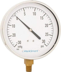 Value Collection - 4-1/2" Dial, 1/4 Thread, 30-0-30 Scale Range, Pressure Gauge - Lower Connection Mount, Accurate to 0.01% of Scale - Exact Tool & Supply