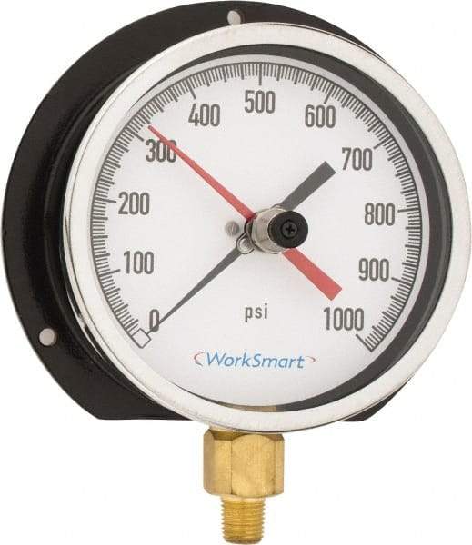Value Collection - 4-1/2" Dial, 1/4 Thread, 0-1,000 Scale Range, Pressure Gauge - Lower Connection Mount, Accurate to 0.5% of Scale - Exact Tool & Supply