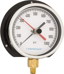 Value Collection - 4-1/2" Dial, 1/4 Thread, 0-1,000 Scale Range, Pressure Gauge - Lower Connection Mount, Accurate to 0.5% of Scale - Exact Tool & Supply