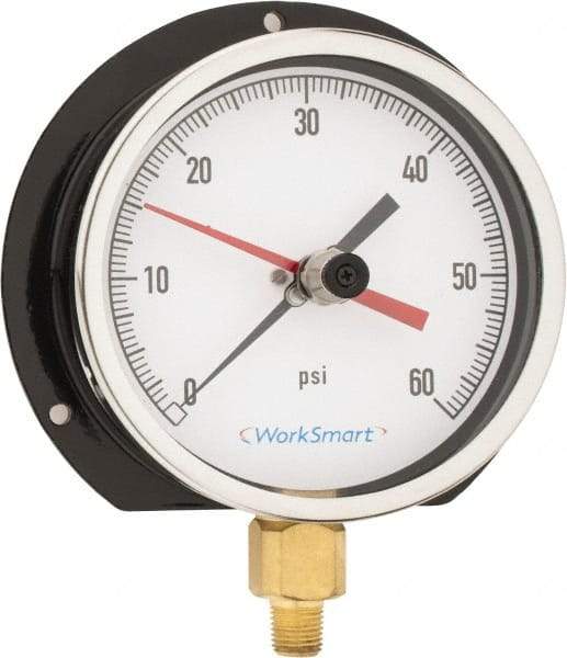Value Collection - 4-1/2" Dial, 1/4 Thread, 0-60 Scale Range, Pressure Gauge - Lower Connection Mount, Accurate to 0.5% of Scale - Exact Tool & Supply