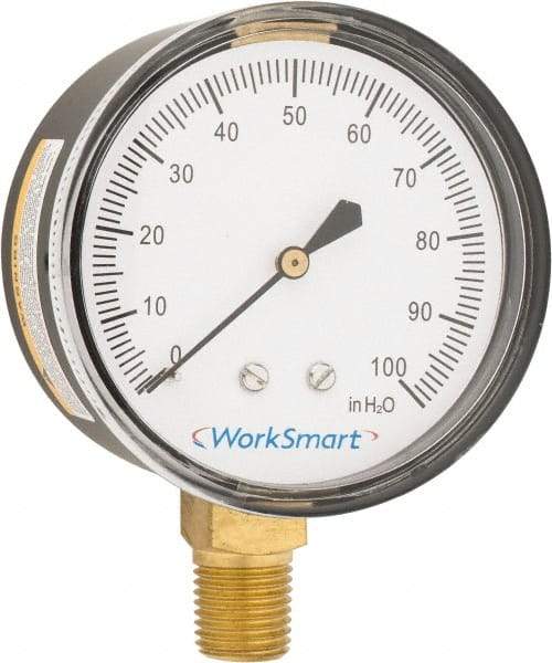 Value Collection - 2-1/2" Dial, 1/4 Thread, 0-100 Scale Range, Pressure Gauge - Lower Connection Mount, Accurate to 1.5% of Scale - Exact Tool & Supply
