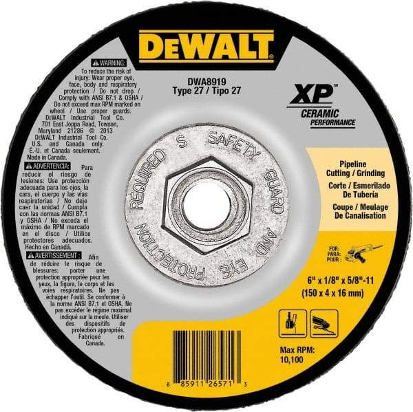 DeWALT - 24 Grit, 6" Wheel Diam, Type 27 Depressed Center Wheel - Coarse/Medium Grade, Ceramic, N Hardness, 10,100 Max RPM - Exact Tool & Supply