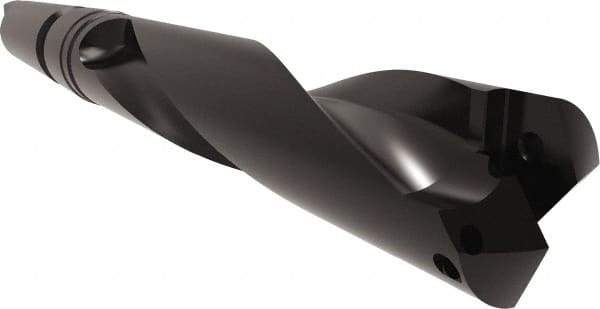 Allied Machine and Engineering - Series 2.5, 1-3/16 to 1-3/8" Diam, 4MT Taper Shank, Helical Flute Spade Drill - 5-3/8" Max Depth, 6-1/2" Body Length, 11-3/8" OAL, Standard Length, Through Coolant - Exact Tool & Supply