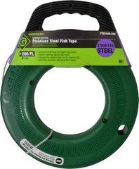 Greenlee - 200 Ft. Long x 1/8 Inch Wide, 0.045 Inch Thick, Stainless Steel Fish Tape - 400 Lb. Pulling Strength, Includes Case - Exact Tool & Supply