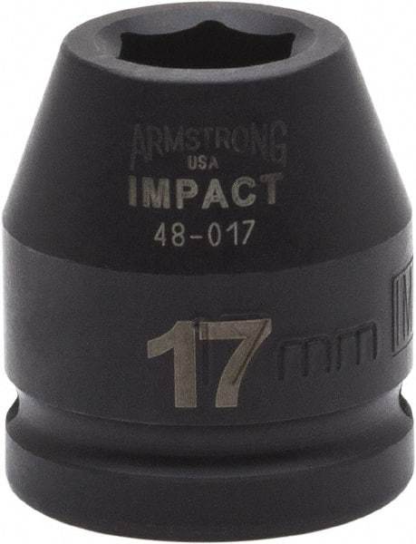 Armstrong - 3/4" Drive 17mm Standard Impact Socket - 6 Points, 1-7/8" OAL - Exact Tool & Supply