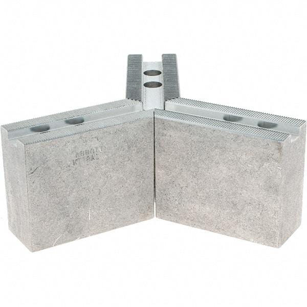 Abbott Workholding Products - 1.5mm x 60° Serrated Attachment, Square Soft Lathe Chuck Jaw - 3 Jaws, Aluminum, 63/64" Btw Mount Hole Ctrs, 4" Long x 1-1/2" Wide x 3" High, 0.5512" Groove, 0.4724" & 12mm Fastener - Exact Tool & Supply