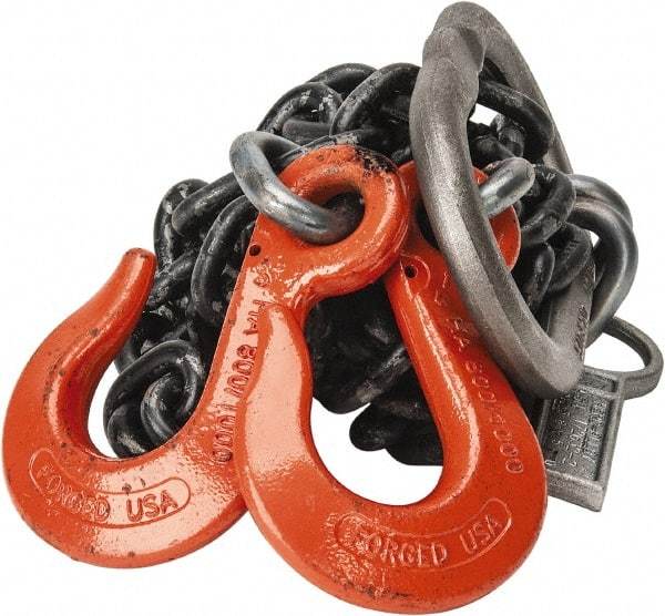 Lift-All - 5' Long x 4-1/2" Wide, 15,200 Lb Basket Capacity, Alloy Steel Web Sling - 15,200 Lb Choker Capacity, DOS Chain Sling, 3/8" Diam Chain, Natural, Double Style - Exact Tool & Supply