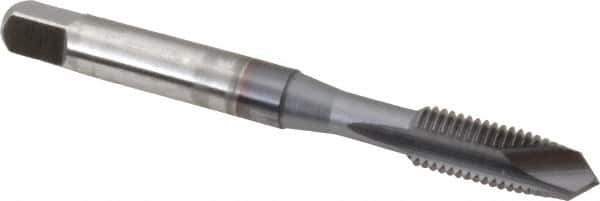 OSG - 1/4-28 UNF, 2 Flute, TiCN Finish, High Speed Steel Spiral Point Tap - Plug Chamfer, Right Hand Thread, 2-1/2" OAL, 1" Thread Length, 0.255" Shank Diam - Exact Tool & Supply
