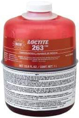 Loctite - 1,000 mL Bottle, Red, High Strength Liquid Threadlocker - Series 263, 24 Hour Full Cure Time, Hand Tool, Heat Removal - Exact Tool & Supply