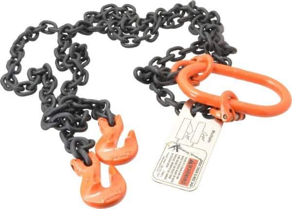 Pewag - 5' Long, 3,600 Lb Basket Capacity, 3,600 Lb Vertical Capacity, Alloy Steel Web Sling - DOG Chain Sling, 7/32" Diam Chain, Silver (Color), with Grab Hook & Master Link - Exact Tool & Supply