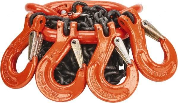 Pewag - 5' Long, 9,100 Lb Basket Capacity, 9,100 Lb Vertical Capacity, Alloy Steel Web Sling - QOS Chain Sling, 9/32" Diam Chain, Silver (Color), with 4 Sling Hooks & Master Link - Exact Tool & Supply