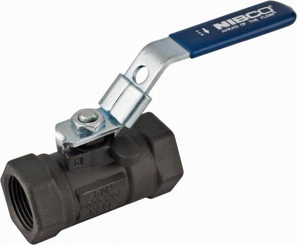 NIBCO - 3/4" Pipe, Reduced Port, Carbon Steel Fire Safe Ball Valve - 1 Piece, Inline - One Way Flow, FNPT x FNPT Ends, Locking Lever Handle, 2,000 WOG - Exact Tool & Supply