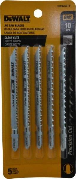 DeWALT - 4" Long, 10 Teeth per Inch, Cobalt Jig Saw Blade - Toothed Edge, 1/4" Wide x 0.06" Thick, T-Shank - Exact Tool & Supply