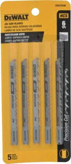 DeWALT - 4" Long, 6 Teeth per Inch, High Carbon Steel Jig Saw Blade - Toothed Edge, 1/4" Wide x 0.06" Thick, U-Shank - Exact Tool & Supply