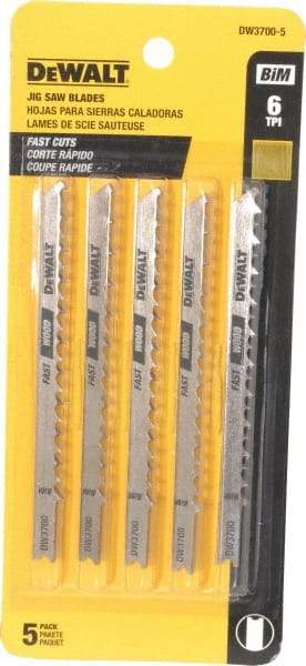 DeWALT - 4" Long, 6 Teeth per Inch, High Carbon Steel Jig Saw Blade - Toothed Edge, 1/4" Wide x 0.06" Thick, U-Shank - Exact Tool & Supply