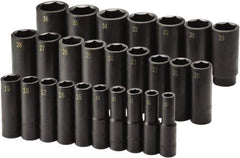 SK - 26 Piece 1/2" Drive Deep Impact Socket Set - 6 Points, 10 to 36mm, Metric Measurement Standard - Exact Tool & Supply