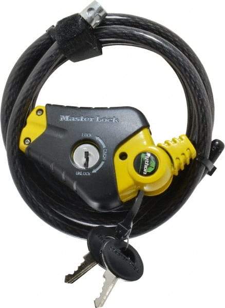 Master Lock - 6' Long 4 Pin Tumbler Keyed Padlock Cable & Lock - 3/8" Diam, Keyed Alike - Exact Tool & Supply