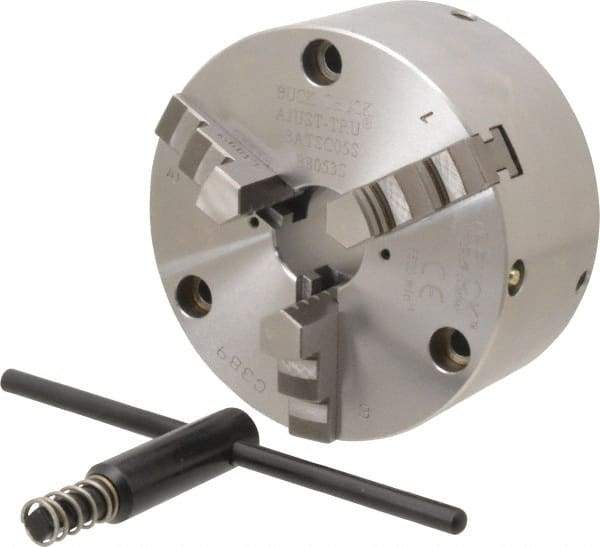 Buck Chuck Company - 3 Jaws, 5" Diam, Self Centering Manual Lathe Chuck - Front Mount, Adjustable, 5,500 Max RPM, 1.28" Through Hole Diam, Forged Steel - Exact Tool & Supply