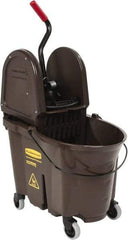 Rubbermaid - 35 Qt Plastic Bucket & Wringer - 20-1/8" Long x 36-1/2" High x 15-3/4" Wide, Brown - Exact Tool & Supply