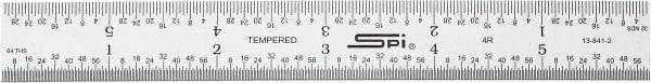 SPI - 6" Long, 1/64, 1/32, 1/16, 1/8" Graduation, Rigid Steel Rule - 4R Graduation Style, 3/4" Wide, Silver, Satin Chrome Finish - Exact Tool & Supply