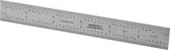 SPI - 6" Long, 1/100, 1/64, 1/50, 1/32" Graduation, Rigid Steel Rule - 16R Graduation Style, 3/4" Wide, Silver, Satin Chrome Finish - Exact Tool & Supply
