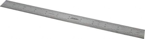 SPI - 12" Long, 1/64, 1/50, 1/32, 1/10" Graduation, Rigid Steel Rule - 3R Graduation Style, 1" Wide, Silver, Satin Chrome Finish - Exact Tool & Supply