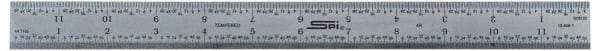 SPI - 18" Long, 1/64, 1/50, 1/32, 1/10" Graduation, Rigid Steel Rule - 3R Graduation Style, 1-1/8" Wide, Silver, Satin Chrome Finish - Exact Tool & Supply