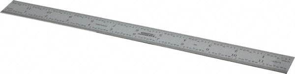 SPI - 12" Long, 1/100, 1/64, 1/32, 1/10" Graduation, Rigid Steel Rule - 5R Graduation Style, 1" Wide, Silver, Satin Chrome Finish - Exact Tool & Supply