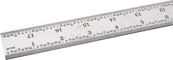 SPI - 18" Long, 1/100, 1/64, 1/32, 1/10" Graduation, Rigid Steel Rule - 5R Graduation Style, 1-1/8" Wide, Silver, Satin Chrome Finish - Exact Tool & Supply