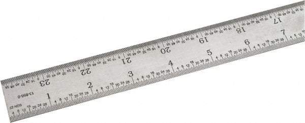 SPI - 24" Long, 1/64, 1/32, 1/16, 1/8" Graduation, Rigid Steel Rule - 4R Graduation Style, 1-1/8" Wide, Silver, Satin Chrome Finish - Exact Tool & Supply