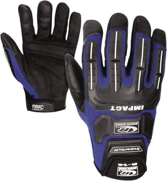 Ringers Gloves - Size M (9) Clarino/Spandex/Gel Padding Anti-Vibration/Impact Protection Work Gloves - For Mechanic's & Lifting, Uncoated, Elastic Band Cuff, Full Fingered, Blue, Paired - Exact Tool & Supply