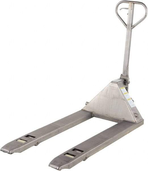 Vestil - 5,500 Lb Capacity, 7-3/4" Lift Stainless Steel Pallet Truck - 2-7/8" Min Lift Height, 48" Fork Length x 27" Fork Width, 27" Overall Width - Exact Tool & Supply