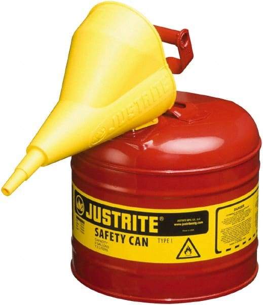 Justrite - 2 Gal Brass Type I Safety Can - 9-1/2" High, Red - Exact Tool & Supply