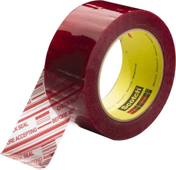 3M - 3" x 110 Yd Clear & Red Rubber Adhesive Sealing Tape - Polypropylene Film Backing, 1.9 mil Thick, 44 Lb Tensile Strength, Series 3779 - Exact Tool & Supply