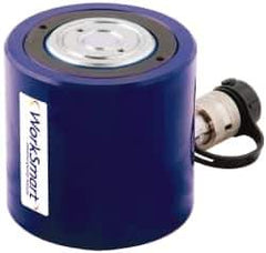 Value Collection - 50 Ton, 2.36" Stroke, 23.29 Cu In Oil Capacity, Portable Hydraulic Low Profile Cylinder - 9.87 Sq In Effective Area, 4.8" Lowered Ht., 7.17" Max Ht., 3.54" Cyl Bore Diam, 2.76" Plunger Rod Diam, 10,000 Max psi - Exact Tool & Supply