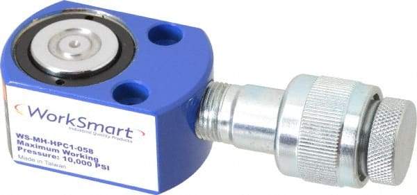 Value Collection - 5 Ton, 0.24" Stroke, 0.26 Cu In Oil Capacity, Portable Hydraulic Flat Body Cylinder - 1.1 Sq In Effective Area, 1.26" Lowered Ht., 1.5" Max Ht., 1.18" Cyl Bore Diam, 0.98" Plunger Rod Diam, 10,000 Max psi - Exact Tool & Supply