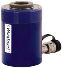 Value Collection - 30 Ton, 2.52" Stroke, 15.93 Cu In Oil Capacity, Portable Hydraulic Hollow Hole Cylinder - 6.32 Sq In Effective Area, 7.05" Lowered Ht., 9.57" Max Ht., 2.84" Cyl Bore Diam, 2.48" Plunger Rod Diam, 10,000 Max psi - Exact Tool & Supply