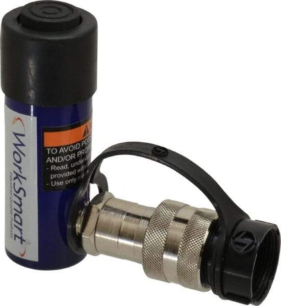 Value Collection - 5 Ton, 1" Stroke, 1 Cu In Oil Capacity, Portable Hydraulic Single Acting Cylinder - 1 Sq In Effective Area, 4.58" Lowered Ht., 5.58" Max Ht., 1.13" Cyl Bore Diam, 1" Plunger Rod Diam, 10,000 Max psi - Exact Tool & Supply