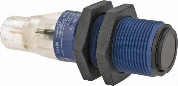 Telemecanique Sensors - 4 Pin M12 Connector, 15m Nominal Distance, Shock and Vibration Resistant, Through Beam Photoelectric Sensor - 12 to 24 VDC, 500 Hz, PBT, 60mm Long x 18mm Wide - Exact Tool & Supply