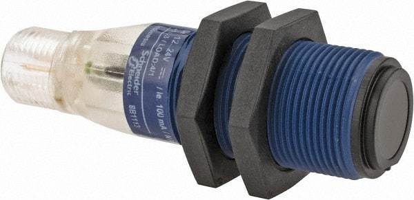 Telemecanique Sensors - 4 Pin M12 Connector, 15m Nominal Distance, Shock and Vibration Resistant, Through Beam Photoelectric Sensor - 12 to 24 VDC, 500 Hz, PBT, 2.36 Inch Long x 0.71 Inch Wide - Exact Tool & Supply