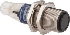 Telemecanique Sensors - 4 Pin M12 Connector, 15m Nominal Distance, Shock and Vibration Resistant, Through Beam Photoelectric Sensor - 12 to 24 VDC, 500 Hz, Nickel Plated Brass, 2.36 Inch Long x 0.71 Inch Wide - Exact Tool & Supply