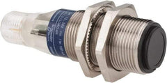 Telemecanique Sensors - 4 Pin M12 Connector, 15m Nominal Distance, Shock and Vibration Resistant, Through Beam Photoelectric Sensor - 12 to 24 VDC, 500 Hz, Nickel Plated Brass, 2.36 Inch Long x 0.71 Inch Wide - Exact Tool & Supply